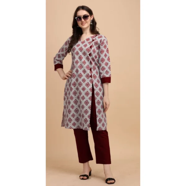 Women's Cotton Kurta Set With Bottom (Color:Red, Material:Cotton)