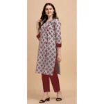 Women's Cotton Kurta Set With Bottom (Color:Red, Material:Cotton)