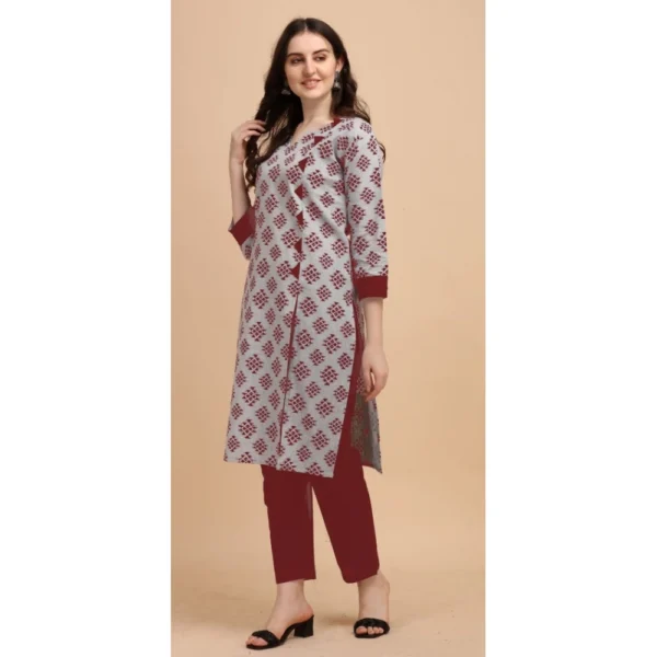 Women's Cotton Kurta Set With Bottom (Color:Red, Material:Cotton)