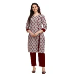Women's Cotton Kurta Set With Bottom (Color:Red, Material:Cotton)