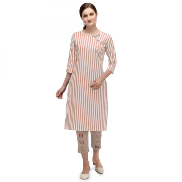 Women's Cotton Kurta Set With Bottom (Color:Orange, Material:Cotton)