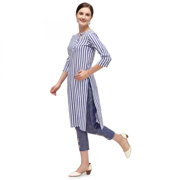 Women's Cotton Kurta Set With Bottom (Color:Dark Blue, Material:Cotton)