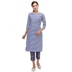 Women's Cotton Kurta Set With Bottom (Color:Dark Blue, Material:Cotton)