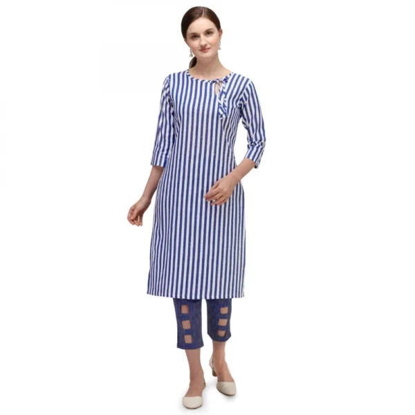Women's Cotton Kurta Set With Bottom (Color:Dark Blue, Material:Cotton)