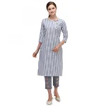 Women's Cotton Kurta Set With Bottom (Color:Blue, Material:Cotton)