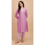 Women's Cotton Kurta Set With Bottom (Color:Pink, Material:Cotton)