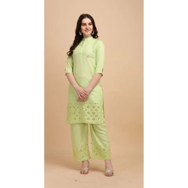 Women's Rayon Kurta Set With Bottom (Color:LPista, Material:Rayon)