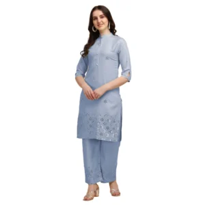 Women's Rayon Kurta Set With Bottom (Color:DGrey, Material:Rayon)