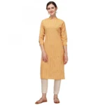 Women's Cotton Kurta Set With Bottom (Color:Yellow, Material:Cotton)