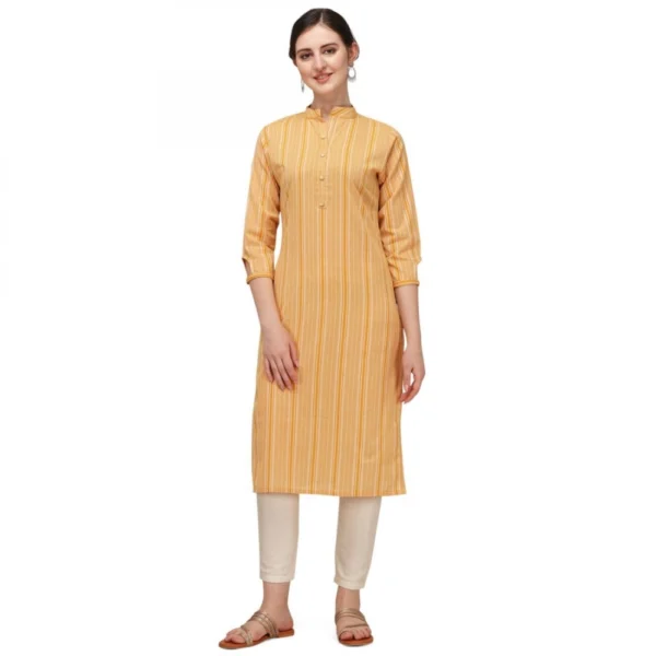 Women's Cotton Kurta Set With Bottom (Color:Yellow, Material:Cotton)