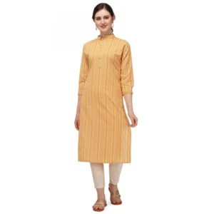 Women's Cotton Kurta Set With Bottom (Color:Yellow, Material:Cotton)