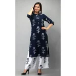 Women's Rayon Kurta Set With Bottom (Color:NBlue, Material:Rayon)