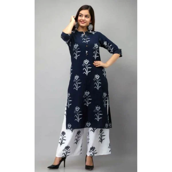 Women's Rayon Kurta Set With Bottom (Color:NBlue, Material:Rayon)
