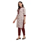 Women's Cotton Kurta Set With Bottom (Color:Red, Material:Cotton)