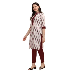 Women's Cotton Kurta Set With Bottom (Color:Red, Material:Cotton)