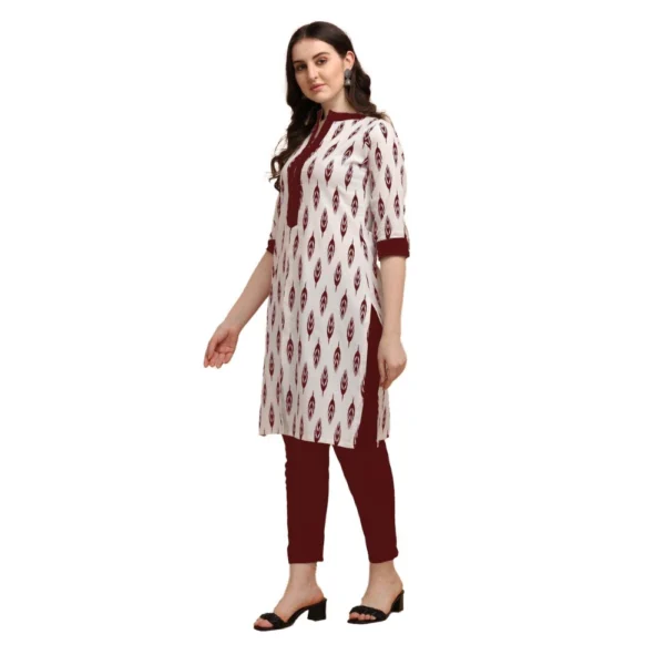 Women's Cotton Kurta Set With Bottom (Color:Red, Material:Cotton)