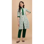 Women's Cotton Kurta Set With Bottom (Color:Green, Material:Cotton)