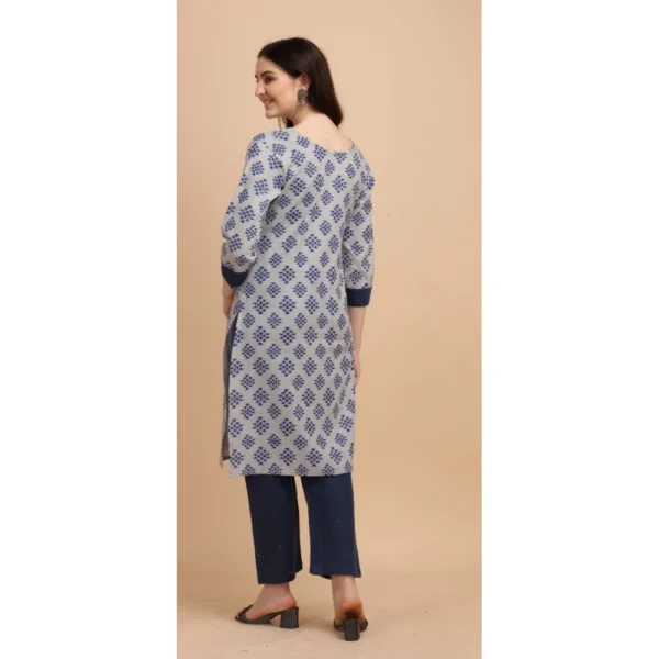 Women's Cotton Kurta Set With Bottom (Color:Blue, Material:Cotton)