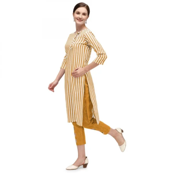 Women's Cotton Kurta Set With Bottom (Color:Orange, Material:Cotton)