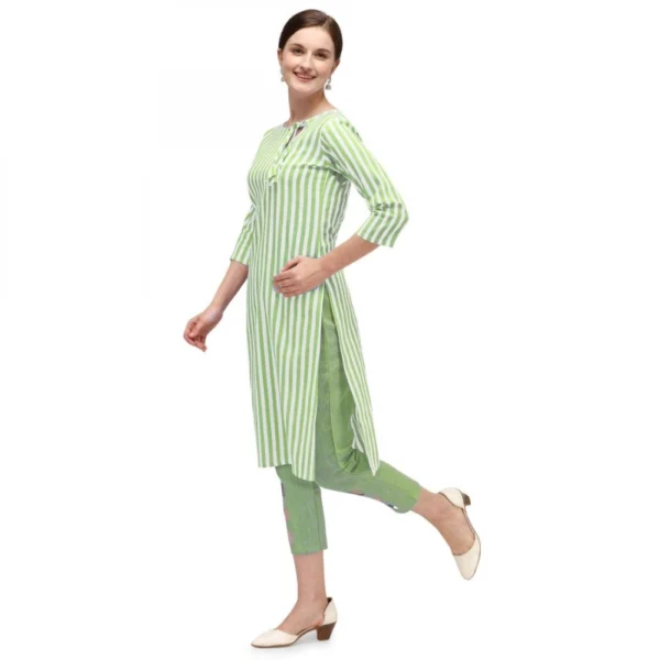 Women's Cotton Kurta Set With Bottom (Color:Green, Material:Cotton)