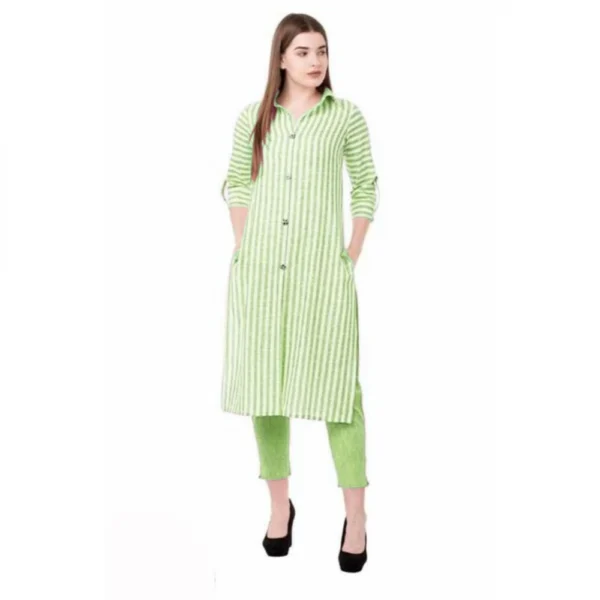 Women's Cotton Kurta Set With Bottom (Color:Green, Material:Cotton)