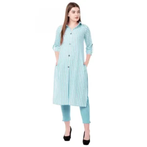 Women's Cotton Kurta Set With Bottom (Color:Rama, Material:Cotton)