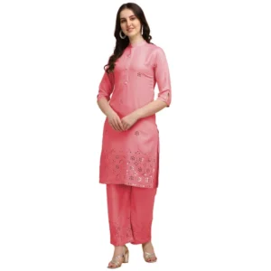 Women's Rayon Kurta Set With Bottom (Color:Gajari, Material:Rayon)