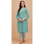 Women's Cotton Kurta Set With Bottom (Color:Rama, Material:Cotton)