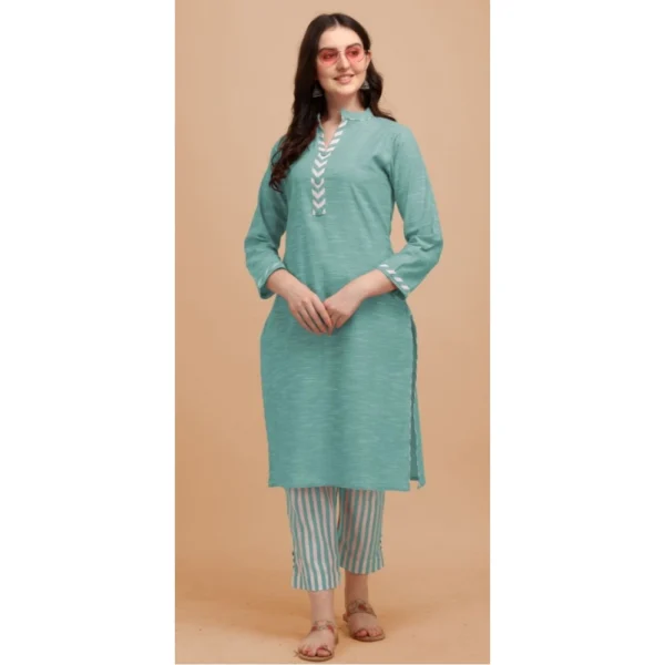 Women's Cotton Kurta Set With Bottom (Color:Rama, Material:Cotton)