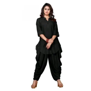 Women's Rayon Kurta Set With Bottom (Color:Black, Material:Rayon)