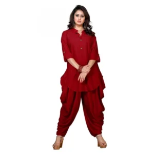 Women's Rayon Kurta Set With Bottom (Color:Maroon, Material:Rayon)