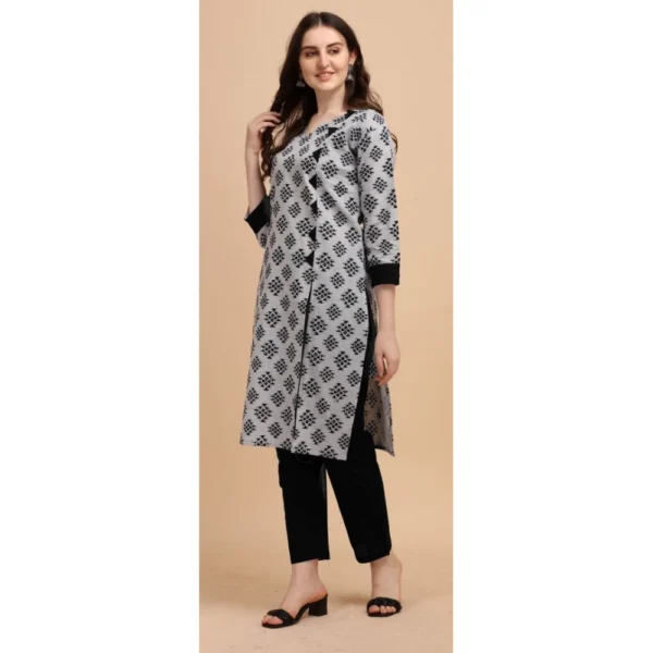 Women's Cotton Kurta Set With Bottom (Color:Black, Material:Cotton)
