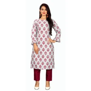 Women's Cotton Kurta Set With Bottom (Color:Red, Material:Cotton)