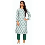 Women's Cotton Kurta Set With Bottom (Color:Green, Material:Cotton)
