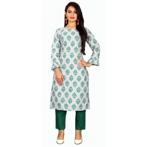 Women's Cotton Kurta Set With Bottom (Color:Green, Material:Cotton)
