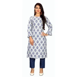 Women's Cotton Kurta Set With Bottom (Color:Blue, Material:Cotton)