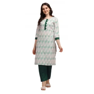 Women's Cotton Kurta Set With Bottom (Color:Green, Material:Cotton)