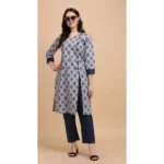 Women's Cotton Kurta Set With Bottom (Color:Blue, Material:Cotton)
