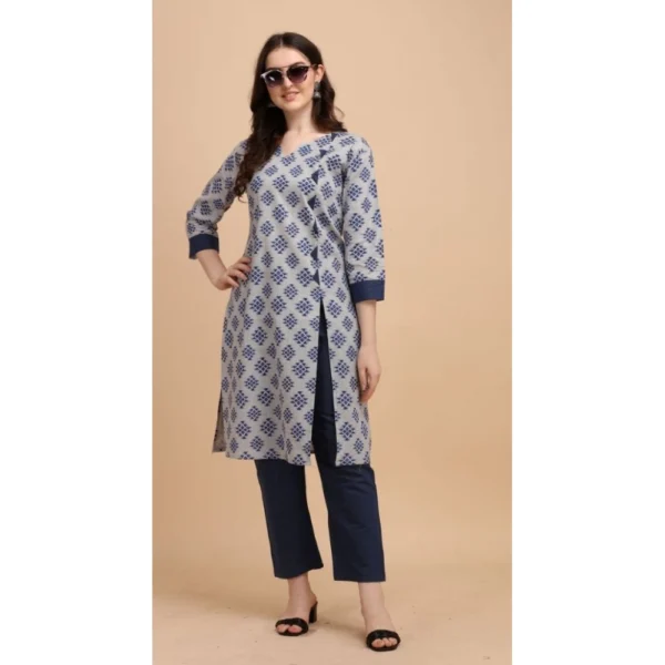 Women's Cotton Kurta Set With Bottom (Color:Blue, Material:Cotton)