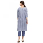 Women's Cotton Kurta Set With Bottom (Color:Dark Blue, Material:Cotton)