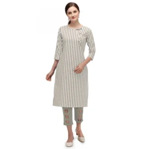 Women's Cotton Kurta Set With Bottom (Color:Chiku, Material:Cotton)