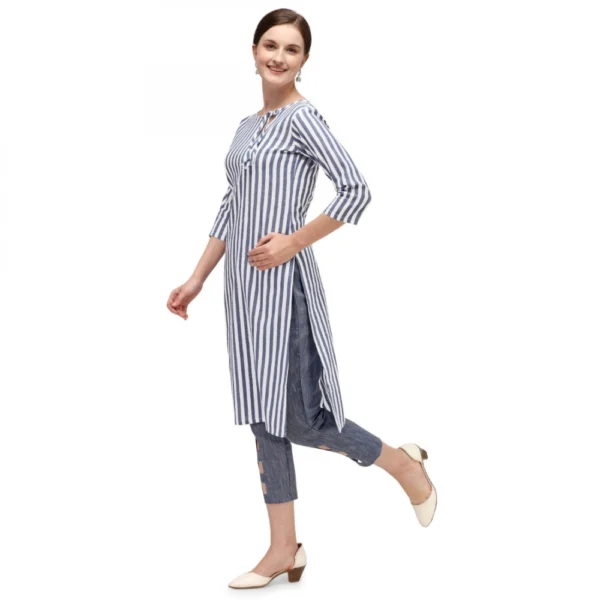 Women's Cotton Kurta Set With Bottom (Color:Blue, Material:Cotton)