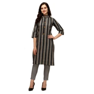 Women's Cotton Kurta Set With Bottom (Color:Grey, Material:Cotton)