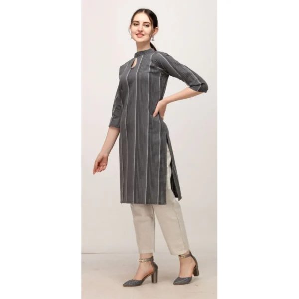 Women's Cotton Kurta Set With Bottom (Color:Grey, Material:Cotton)