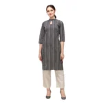 Women's Cotton Kurta Set With Bottom (Color:Grey, Material:Cotton)