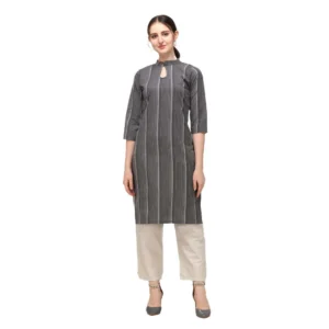 Women's Cotton Kurta Set With Bottom (Color:Grey, Material:Cotton)