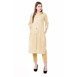 Women's Cotton Kurta Set With Bottom (Color:Yellow, Material:Cotton)