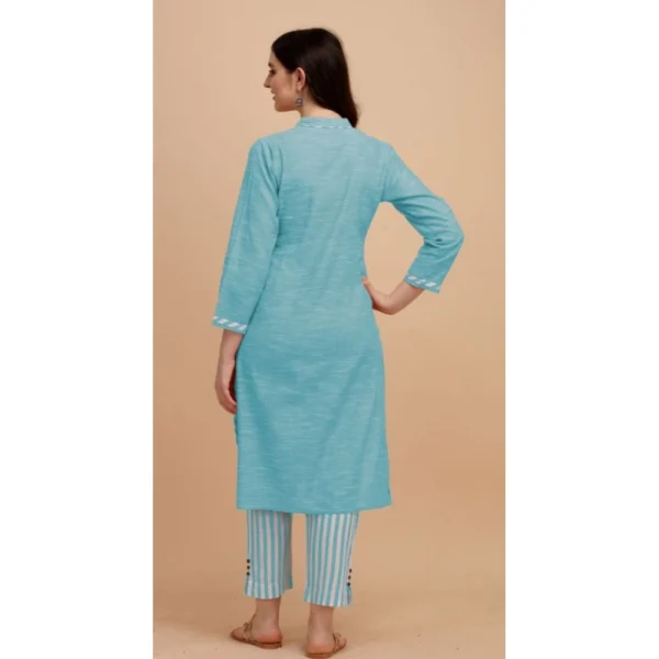 Women's Cotton Kurta Set With Bottom (Color:Rama, Material:Cotton)