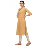 Women's Cotton Kurta Set With Bottom (Color:Yellow, Material:Cotton)