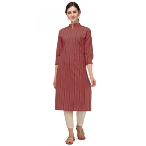 Women's Cotton Kurta Set With Bottom (Color:Maroon, Material:Cotton)